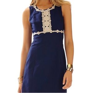 Lilly Pulitzer dress Gold Embroidery Appliqué Navy size 0